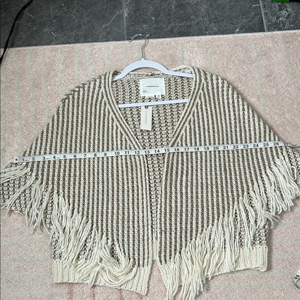 NWT Anthropologie Metallic Striped Fringe Open Front Shrug Cardigan Poncho OS - Picture 8 of 11